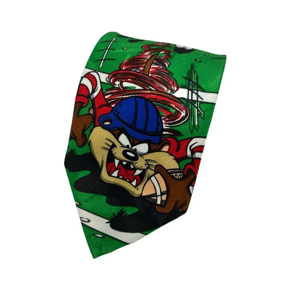Vintage Looney Tunes Mania Football Tie Taz Bugs Bunny Daffy Duck Green 55.75